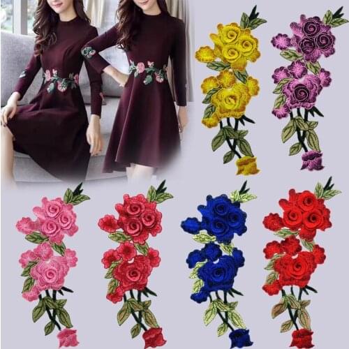 Roses Flowers Embroidery Sew On Patches Sewn Applique Sew Badge Craft Embroidered DIY For Clothes Trouser Dress Sewing Accessory