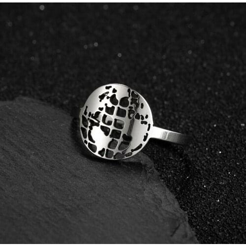 Sasusp Personalize Earth rings Stainless Steel World Map Jewelry Women Men Best Friend Globetrotter Birthday Party Gift