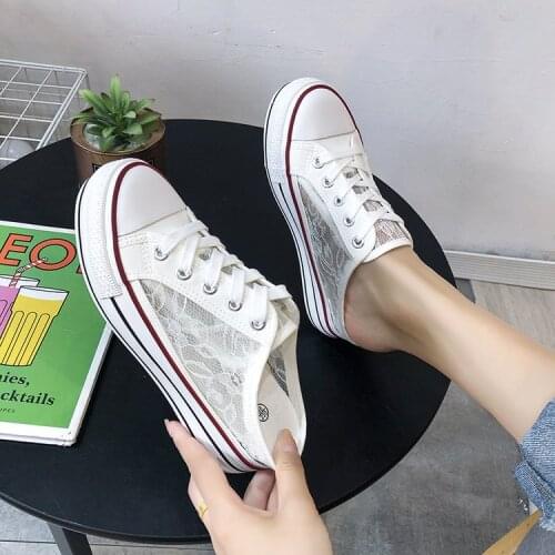 2021 Spring and Summer Half Slippers Female Hollow Out All-match Flat-bottomed Outer Penetration Air Bag Head Mesh Sandals