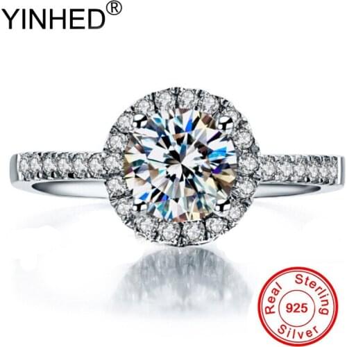 YINHED Classic 1.5 Carat Round SONA CZ Diamond Wedding Rings for Women Solid 925 Sterling Silver Fine Jewelry ZR665