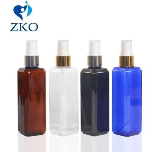 1pcs Free Shipping 100ml square plastic bottle with golden aluminum mist sprayer refillable bottle