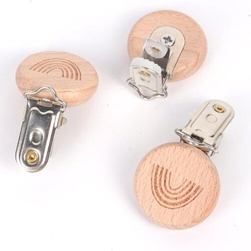 1pc Lovely Rainbow Wooden Pacifier Clip Natural Beech Wood Baby Pacifier Clips Dummy Clips DIY Pacifier Chain