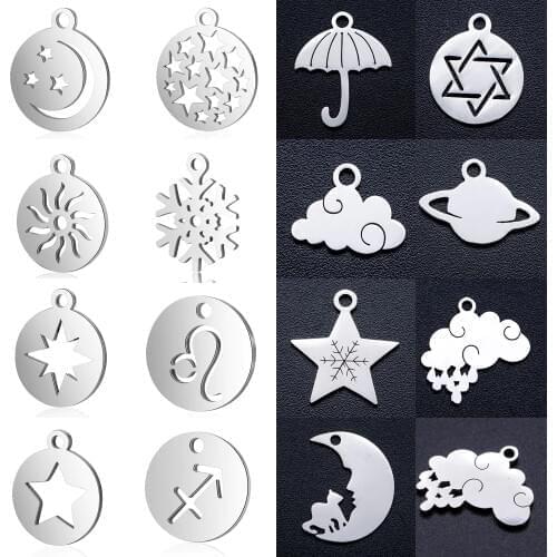 10pcs/lot Stainless Steel Zodiac Sign diy Jewelry Making Charm Wholesale Snowflake Star Necklace Pendant Cloud Bracelet Charms