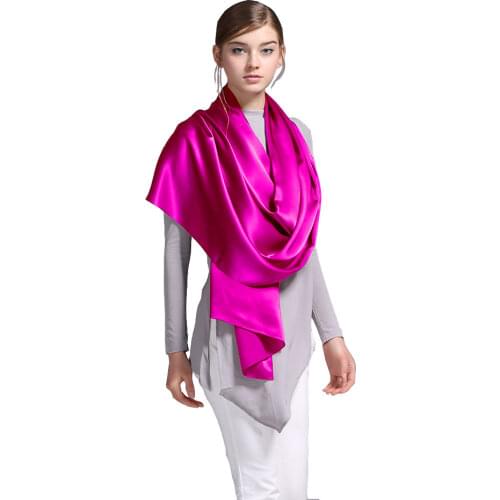 100% Silk Satin Long Scarf 55X180cm Pure Mulberry Silk Plain Color Silk Scarf Factory Direct Online Store 55 Bright Hot Pink