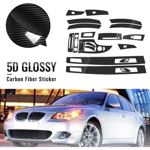 18Pcs 5D Glossy Carbon Fiber Sticker Vinyl Decal Trim Stylish Well Protective Decorative Fit For BMW 5-Series E60 2003-2010