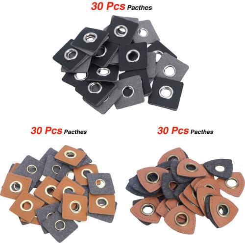 30/50 Clothes Patches Sew On PU Leather Badge Metal Brass Eyelets Grommets Applique for Clothing DIY Knitting Sewing Patch Label