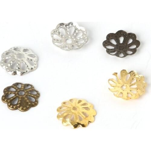 300Pcs/lot Antique Silver Gold Bronze Filigree Metal Flower Bead Caps Findings 9mm For diy Jewelry Craft Making Accessories