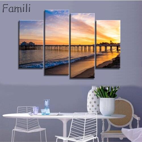 4Panel Art Modern sea green blue beach Wave picture decoration canvas painting wall picture for living room home decor unframed