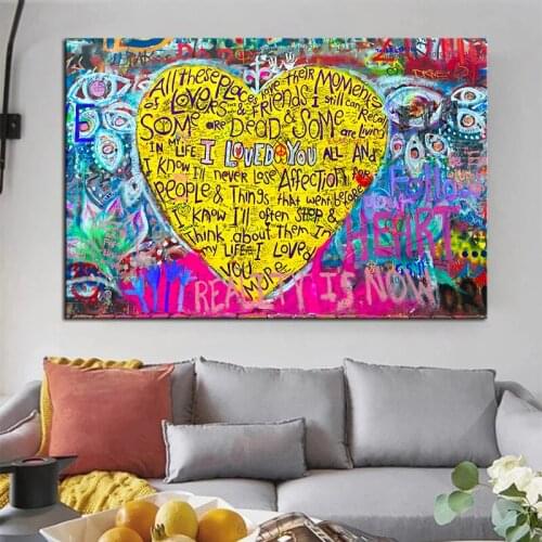 Abstract Heart-Shaped Graffiti Art Painting Canvas Painting Posters and Prints Wall Art Picture Cuadros For Living Room Decor