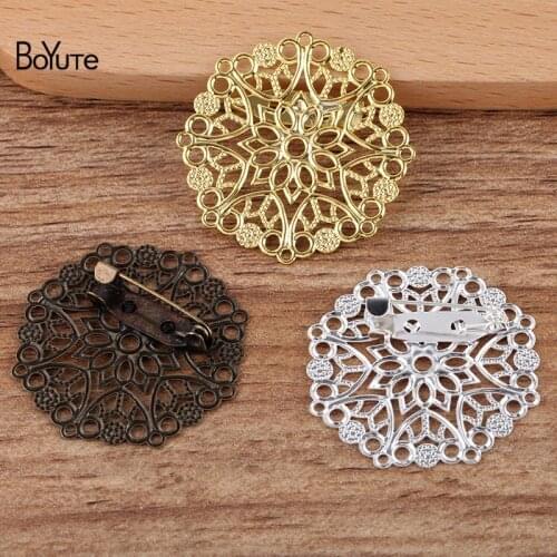 BoYuTe Custom (200 Pieces/Lot) 30MM Filigree Flower Brooch Base Factory Supply Handmade Diy Jewelry Materials