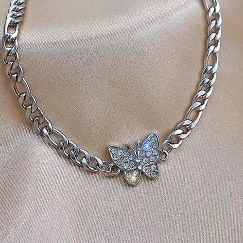 Geometric Silver Color Chain Pendant Butterfly Necklace for Women Charm Choker Necklaces Boho Beach Jewelry Gift Cheap