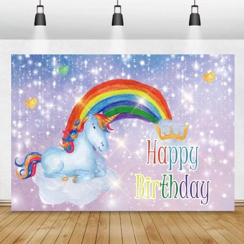 Unicorn Birthday Backdrop Poster Rainbow Glitter Stars Polka Dots Newborn Baby Shower Birthday Party Photography Background