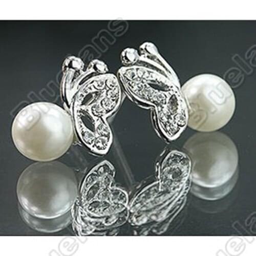 Hot Charming Lovely Cute Sweet Butterfly Pearl Earrings Beauty"s Choice 7EAB BCT3