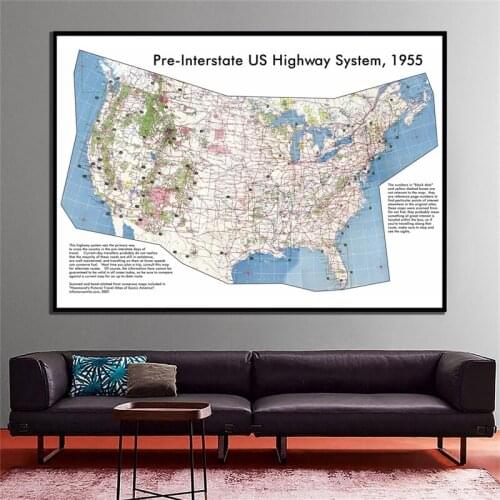 The US Map Unframed Canvas Paintings 1955 Pre-Interstate US Highway System And Scape Map Wall Picture Home Decor School Supplies