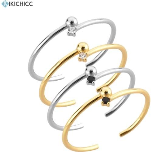KIKICHICC 100% 925 Sterling Silver Slim Zircon One Ball Resizable Rings Adjustable Women Rock Punk Women Wedding Round Jewelry