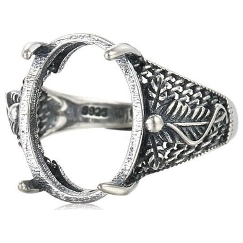 Ring Setting for 12x16mm Oval Cabochons Antique Style Ring Blank Thai Sterling Silver Adjustable Ring Base SR0148