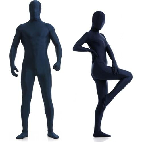 Adult Full Body Spandex Lycra Zentai Suit Dark Blue Tight Suits Pure Color Halloween Party Unitard