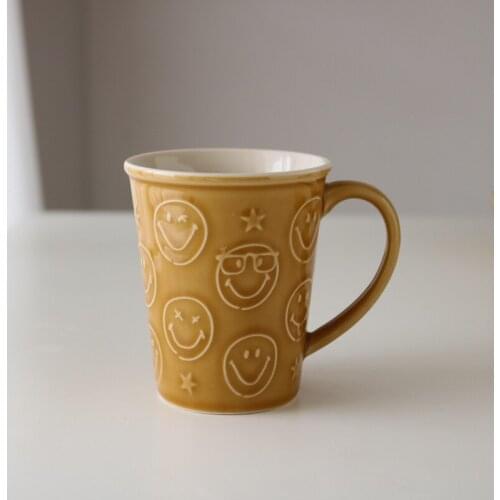 Creative Smile Rilievo Ceramics Mugs Milk Tea Coffee Juice Water Cup Home Office Drinkware