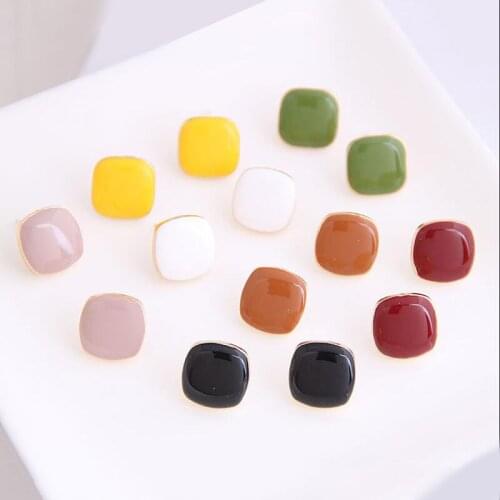 Tiny Geometric Enamel Stud Earrings for Women 2020 Jewelry Fashion Square Earring Accesorios Mujer Vintage Brincos INS Wholesale