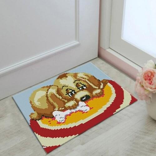 Square Latch Hook Kit for Beginners Handmade Cushion Carpet Mat, 58x40cm, Cute Dog Pattern