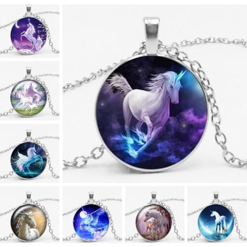 Hot! Unicorn Glass Necklace Handmade Colorful Sky Horse Pendant Long Necklace Party Statement Necklace Jewelry Gifts for Men