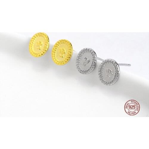 LKO Simplicity Retro French Style 925 Sterling Silver Rose Flower Button Fashion Earring For Women Jewelry Romantic Gifts