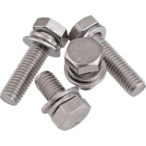 M4 M5 M6 M8 M10 External Hex Trimming Three Combination Screws 304 Stainless Steel Outer Hexagon With Washer Bolts Kit