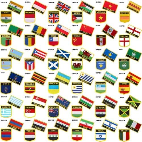 India United Kingdom Indonesia Vietnam Chile China Uganda National Flag Embroidered Iron on Patches for Clothing Metal badges