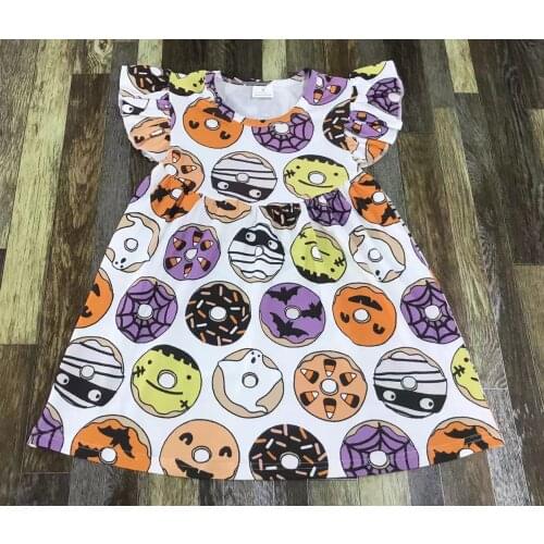 Cute girl child clothes donut and sunflower flower pearl dress