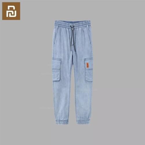 Xiaomi youpin fashion strappy jeans mens loose casual jeans trendy sports pants