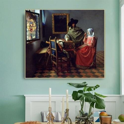 Citon Johannes Vermeer《Man and Woman》Canvas Oil Painting Artwork Picture Poster Famous Painting Wall Decor Home Decoration