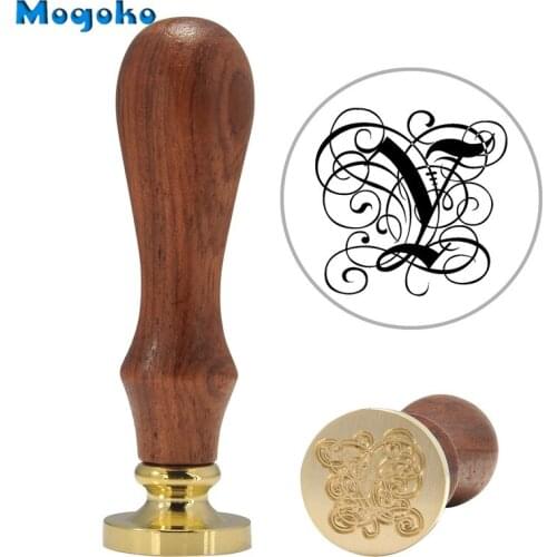 Mogoko 1x Wax Seal Stamp Wooden Handle Gothic 26 Letters Alphabet Wax Badge Sealing Wax Stamp Letter A-Z Card Envelope Decor