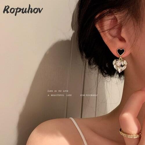 ROPUHOV 2021 New Trendy 925 Silver Needle Crystal Love Earrings South Korea Fashion Sweet Temperament Retro Earrings Summer