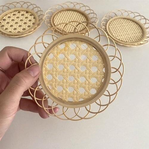 1PC Natural Bamboo Hollow Tea Cup Coaster Placemat Cup Holder Dessert Plate For Home Kitchen Living Room