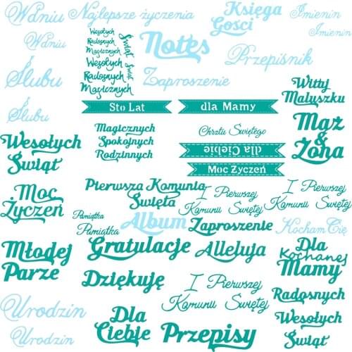 Polish Phrase Slowy Mixed Shape Metal Cutting Dies Stencil Scrapbook Album Embossing For Gift Card Making Handcraft Decor