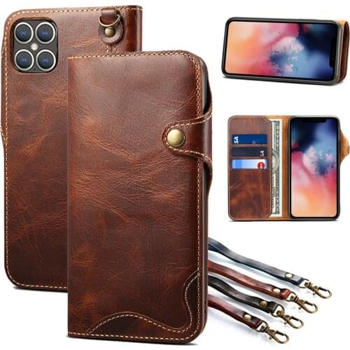 Luxury Wallet Case For Iphone 13 2021 Flip Case Iphone 12 Pro Max 11 12pro Iphone12 Mini Genuine Leather Flip Cover Wrist Strap