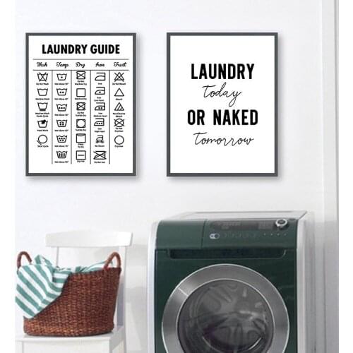 Laundry Guide Icon Canvas Painting Modern Minimalist Laundry Room English Sign Poster Bathroom Wall Art Decor Painting Pictures