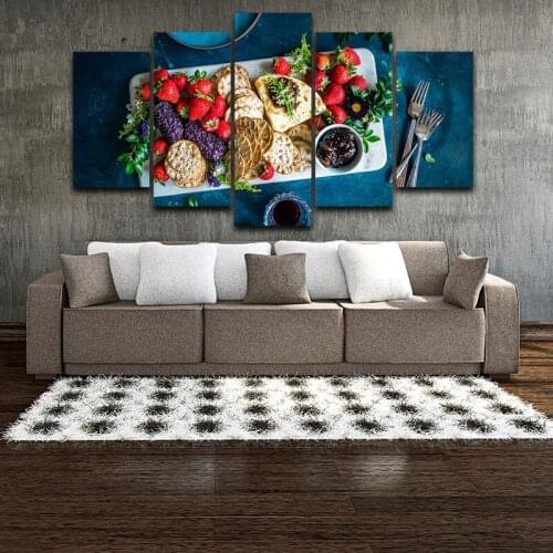 Modern Home Decor Canvas Pictures HD Printed Kitchen Poster 5 Pieces Fruits Foods Biscuits Painting Living Room Wall Art