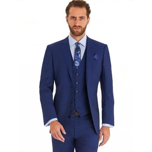 Light Navy Blue Men Prom Dress Business Suits Groom Tuxedos Coat Waistcoat Trousers Sets (Jacket+Pants+Vest+Tie) K:1302