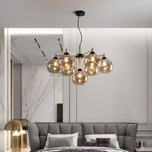 Postmodern Living Room LED Chandelier Nordic Luxury Restaurant Chandelier Lighting Simple Glass Bedroom Bar Home Hanging Lamp
