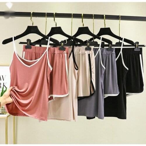Korean modal color contrast suspender shorts home wear pajamas womens summer thin casual wear suit