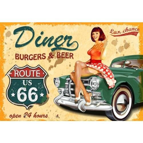 Diner Route 66 Vintage Poster backgrounds Vinyl cloth High quality Computer print wall backdrop