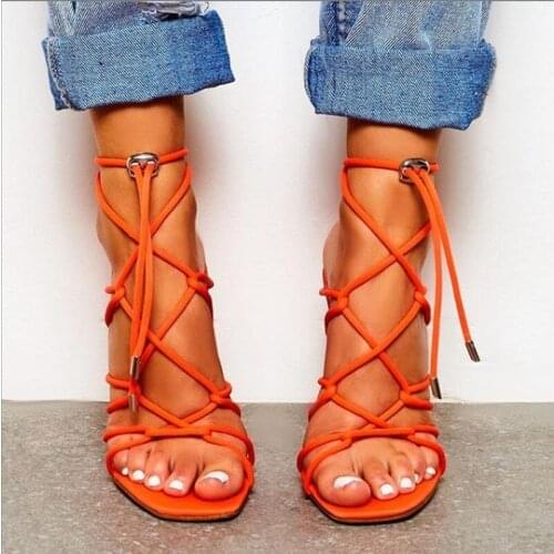 2021 New Fashion Summer Sexy Open Toe Lace High Heel Sandals 35-42 Black Orange Party Nightclub Fashion Sandals Women Shoes