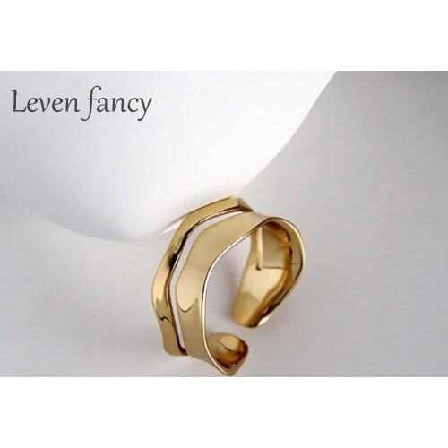 Champagne Gold Over 925 Sterling Silver Jewelry Lady Gift Double Layer Band Wave Curve Ring Skinny Joint Silver Ring for Wedding