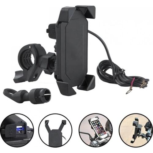 12 - 24V DC 5V 2.1A USB ABS Telescopic-type Round Terminal Bracket Motorcycle Charger for 3.5~7 Inches Mobile Phone