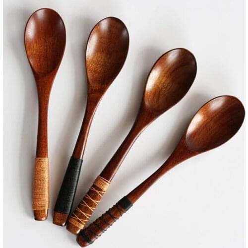 20*4cm Natural freshness wooden spoon Japanese-style tableware long-handled wrapped line spoon handmade SN3764