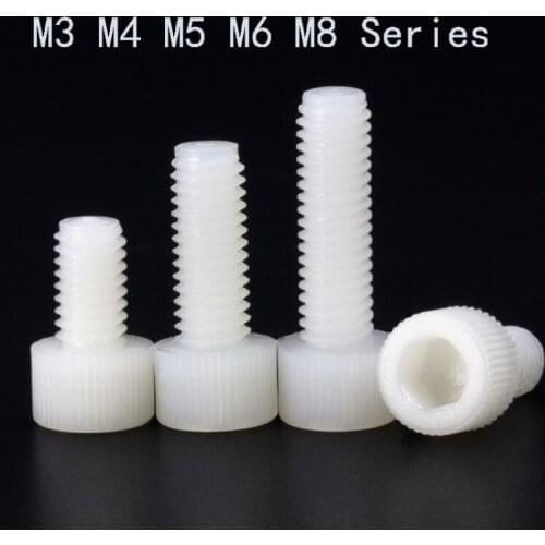 20pcs White PA66 Nylon Hex Socket Head Cap Screw M3 M4 M5 M6 M8 Inner Hexagon Plastic Screws Bolts Knurled Hand Screw