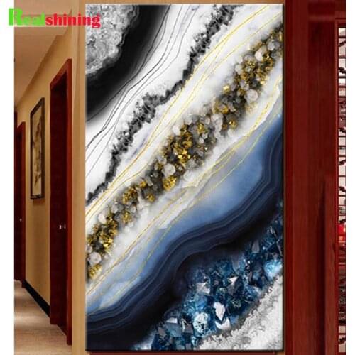 Large diy diamond painting Blue Abstract Waves diamond embroidery Landscape pictures full Square round drill Home decor,N2126
