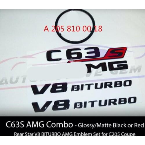 C63S COUPE for AMG V8 BITURBO Rear Star Emblem Black Badge Combo Set for Mercedes C205 A 205 810 00 18