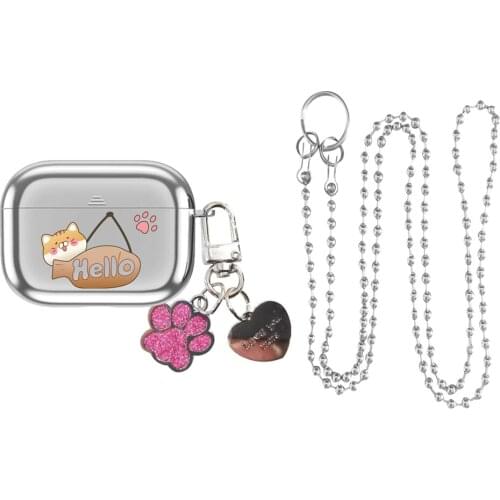 Ins Lanyard Necklace Chain Earphones Case For AirPods 1 2 3 Earphone Cover Cartoon Cute dogs soft Plating Case AirPods Pro case